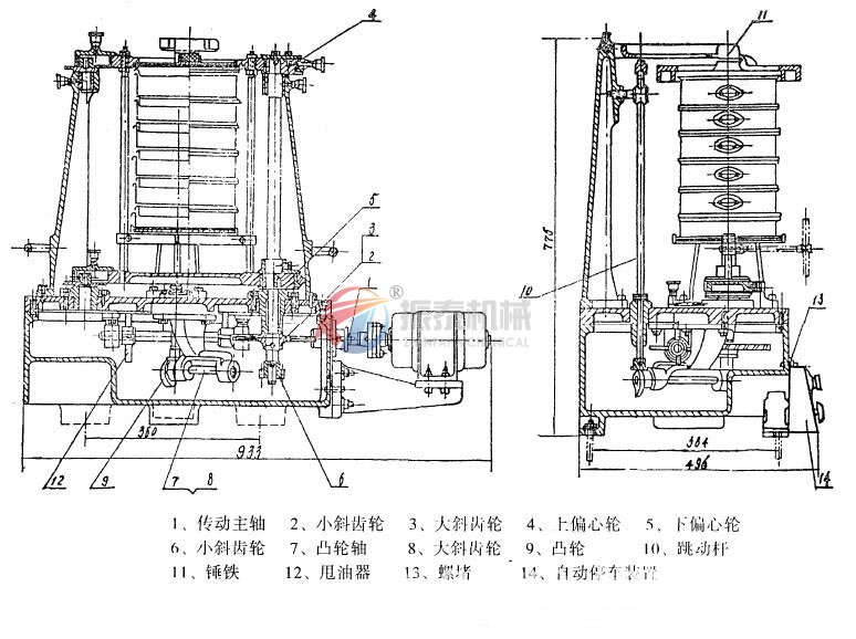 化工粉末拍击式振筛机结构示意图